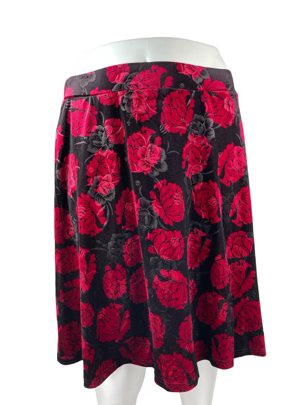 Bloomchic Women's Floral Velvet Velour High Rise Mini Flare A-Line Skirt 22/24